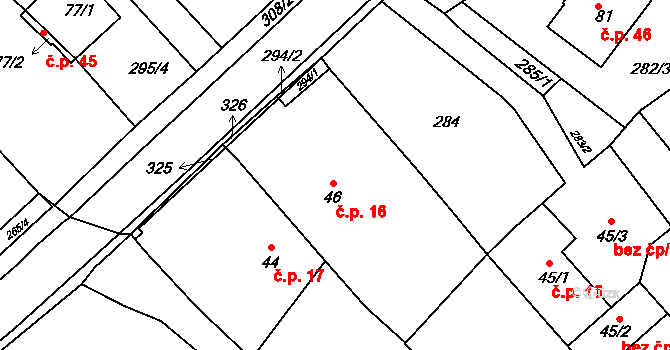 Dvořisko 16, Choceň na parcele st. 46 v KÚ Dvořisko, Katastrální mapa