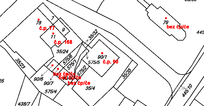 Blatnice 90 na parcele st. 90/1 v KÚ Blatnice u Nýřan, Katastrální mapa