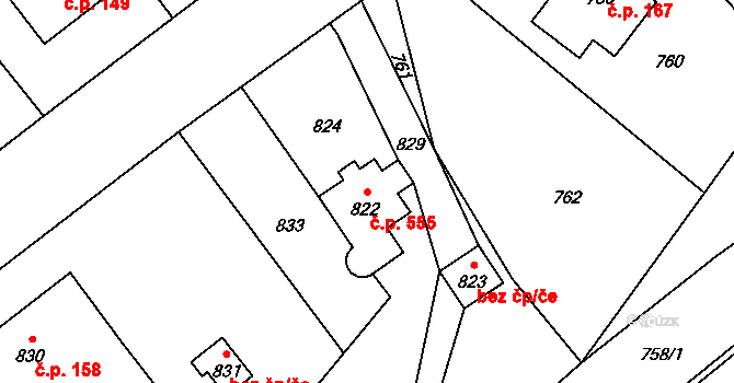 Rapotín 555 na parcele st. 822 v KÚ Rapotín, Katastrální mapa