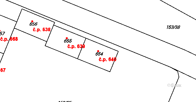 Lobeček 640, Kralupy nad Vltavou na parcele st. 654 v KÚ Lobeček, Katastrální mapa
