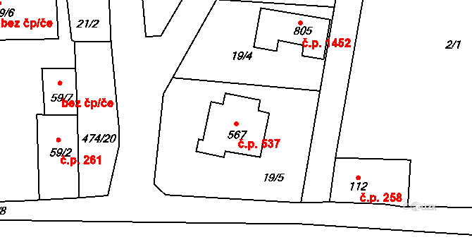 Rudná 537 na parcele st. 567 v KÚ Dušníky u Rudné, Katastrální mapa
