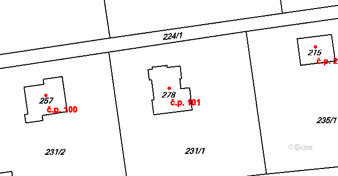 Libeř 101 na parcele st. 278 v KÚ Libeř, Katastrální mapa
