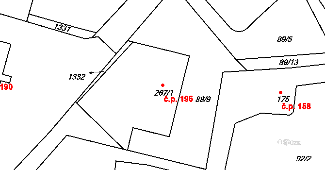 Hrádek 196 na parcele st. 267/1 v KÚ Hrádek u Sušice, Katastrální mapa