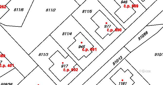 Sezemice 691 na parcele st. 945 v KÚ Sezemice nad Loučnou, Katastrální mapa