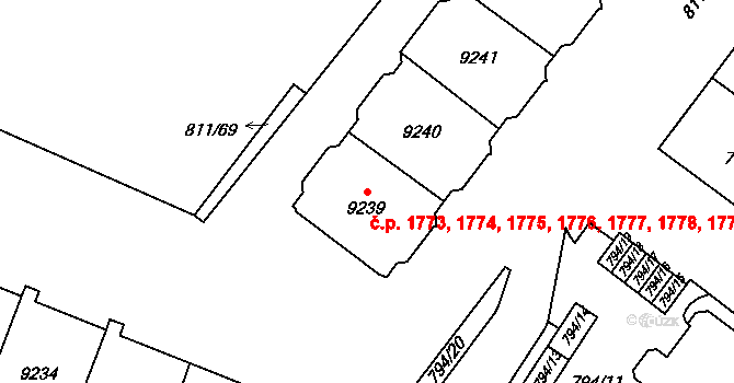 Bílé Předměstí 1773,1774,1775,1776,, Pardubice na parcele st. 9239 v KÚ Pardubice, Katastrální mapa