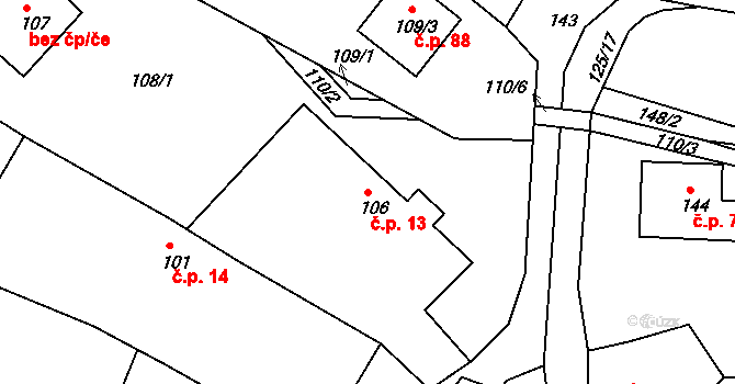 Sychotín 13, Kunštát na parcele st. 106 v KÚ Sychotín, Katastrální mapa