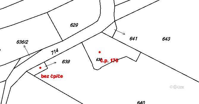 Bernartice nad Odrou 176 na parcele st. 638 v KÚ Bernartice nad Odrou, Katastrální mapa