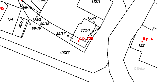 Lužná 738 na parcele st. 177/2 v KÚ Lužná u Rakovníka, Katastrální mapa