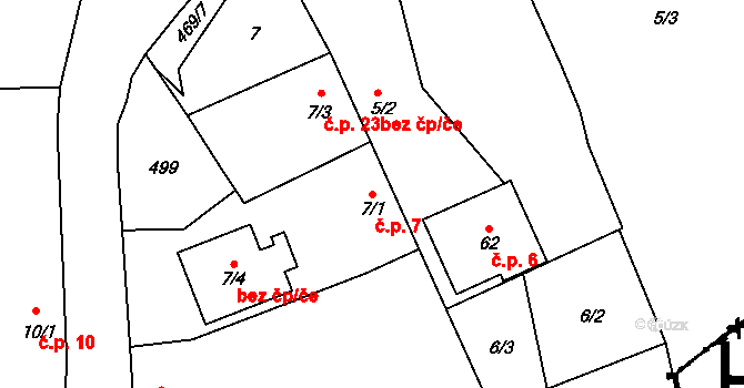 Hvožďany 7, Vodňany na parcele st. 7/1 v KÚ Hvožďany u Vodňan, Katastrální mapa