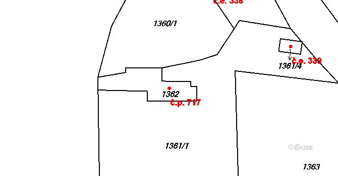 Trmice 717 na parcele st. 1362 v KÚ Trmice, Katastrální mapa