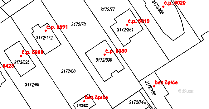 Chomutov 5980 na parcele st. 3172/339 v KÚ Chomutov II, Katastrální mapa