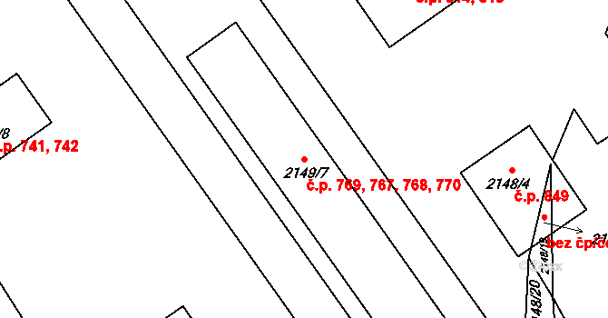 Dobruška 767,768,769,770 na parcele st. 2149/7 v KÚ Dobruška, Katastrální mapa