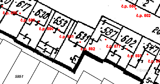 Kostice 592 na parcele st. 631 v KÚ Kostice, Katastrální mapa