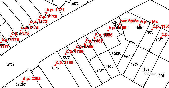 Znojmo 1167 na parcele st. 1968 v KÚ Znojmo-město, Katastrální mapa
