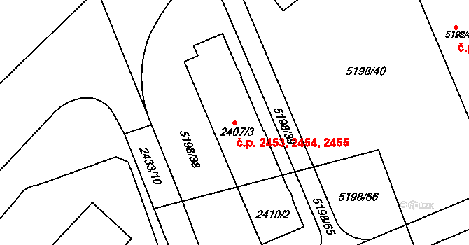 Přerov I-Město 2453,2454,2455, Přerov na parcele st. 2407/3 v KÚ Přerov, Katastrální mapa
