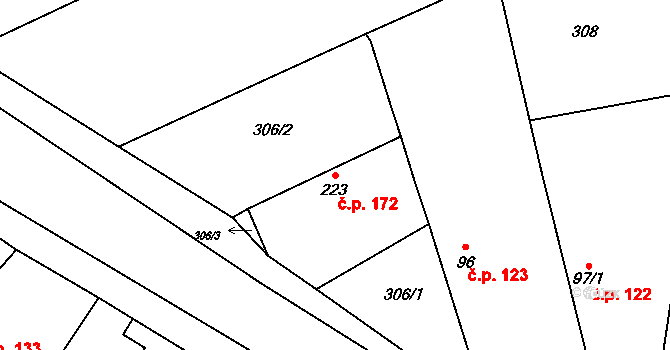 Chotusice 172 na parcele st. 223 v KÚ Chotusice, Katastrální mapa