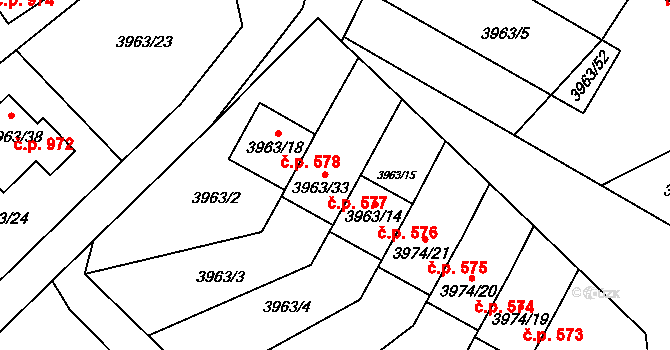 Žižkov 577, Kutná Hora na parcele st. 3963/33 v KÚ Kutná Hora, Katastrální mapa