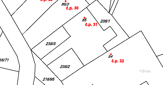 Štrampouch 31, Žáky na parcele st. 85 v KÚ Žáky, Katastrální mapa