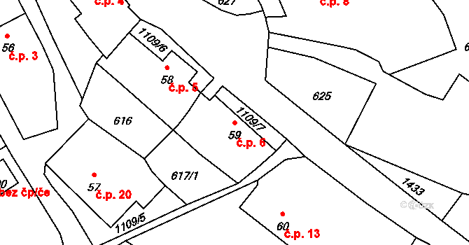 Řehenice 6 na parcele st. 59 v KÚ Malešín, Katastrální mapa