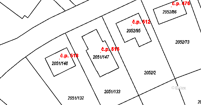 Strkov 516, Planá nad Lužnicí na parcele st. 2051/147 v KÚ Planá nad Lužnicí, Katastrální mapa