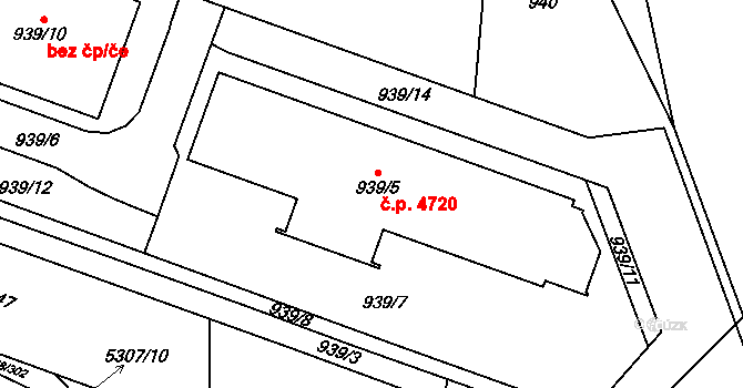 Jihlava 4720 na parcele st. 939/5 v KÚ Jihlava, Katastrální mapa