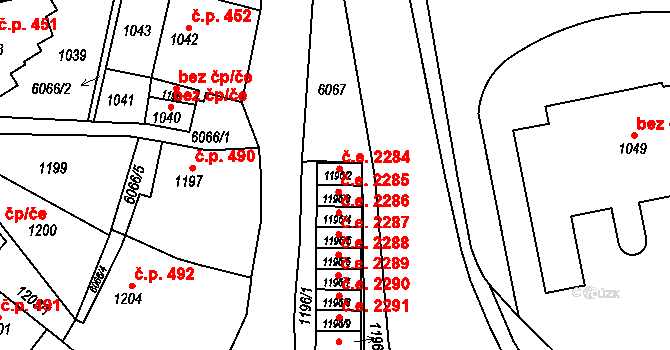 Jihlava 2284 na parcele st. 1196/2 v KÚ Jihlava, Katastrální mapa