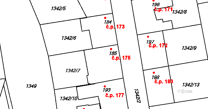 Kochánky 175 na parcele st. 185 v KÚ Kochánky, Katastrální mapa
