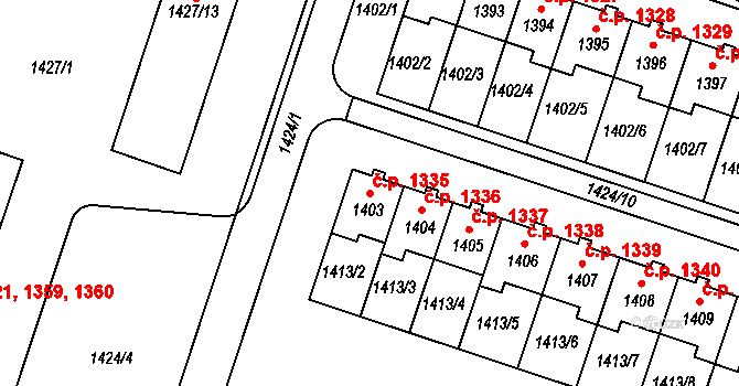Čelákovice 1335 na parcele st. 1403 v KÚ Čelákovice, Katastrální mapa
