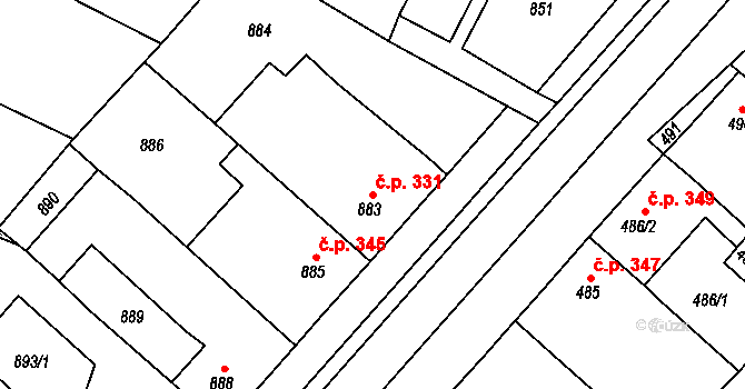 Čejč 331 na parcele st. 883 v KÚ Čejč, Katastrální mapa