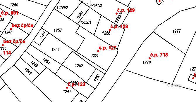 Ždánice 127 na parcele st. 1255 v KÚ Ždánice, Katastrální mapa