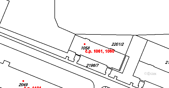 Kyjov 1060,1061 na parcele st. 1058 v KÚ Kyjov, Katastrální mapa