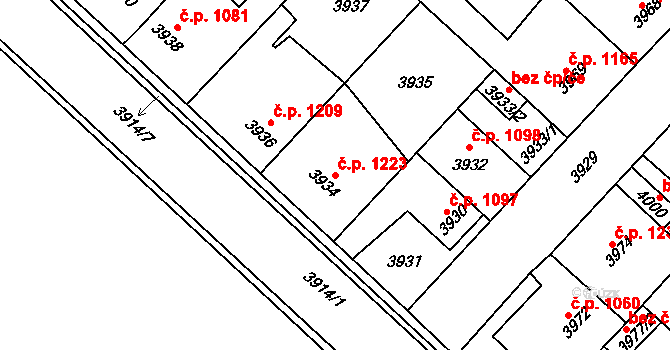 Kročehlavy 1223, Kladno na parcele st. 3934 v KÚ Kročehlavy, Katastrální mapa