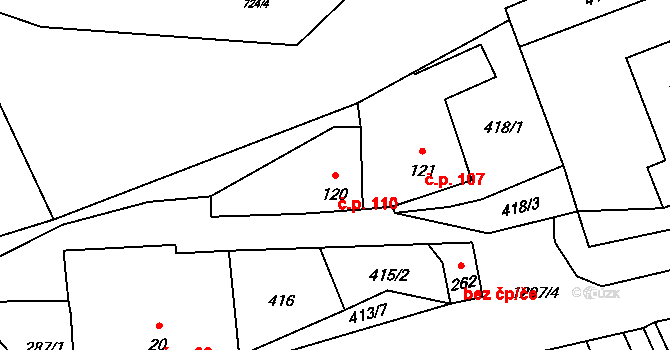 Jarošov nad Nežárkou 110 na parcele st. 120 v KÚ Jarošov nad Nežárkou, Katastrální mapa