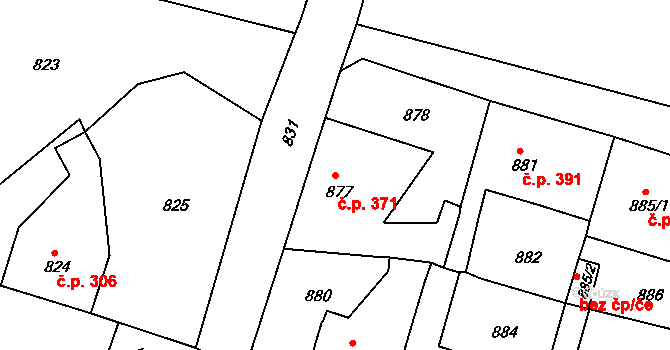 Hrádek nad Nisou 371 na parcele st. 877 v KÚ Hrádek nad Nisou, Katastrální mapa