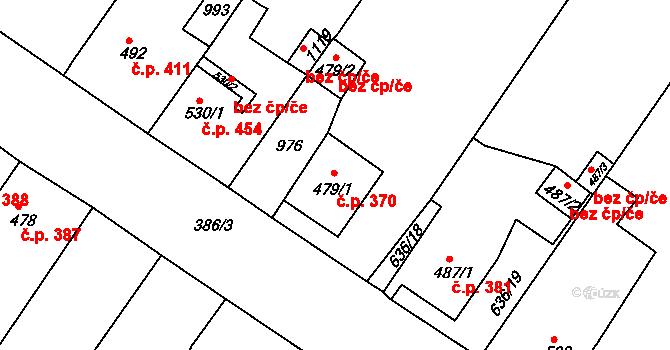 Osek 370 na parcele st. 479/1 v KÚ Osek u Duchcova, Katastrální mapa