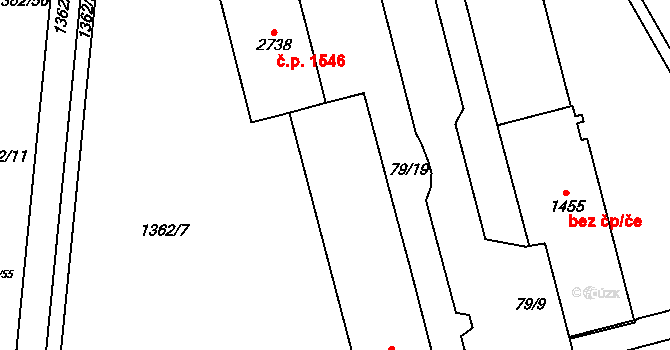 Blansko 1357,1358,1359,1360 na parcele st. 1456 v KÚ Blansko, Katastrální mapa