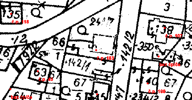Studánka 183 na parcele st. 142/1 v KÚ Studánka u Tachova, Katastrální mapa