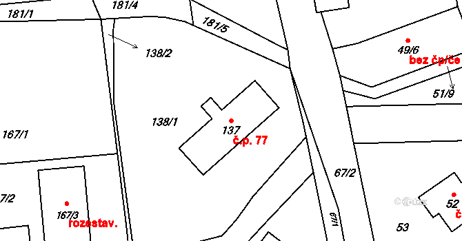 Trubín 77 na parcele st. 137 v KÚ Trubín, Katastrální mapa