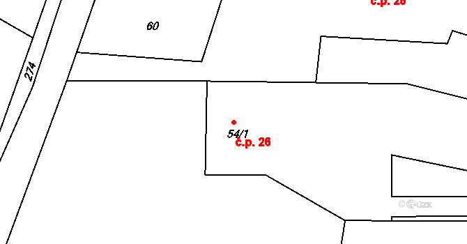 Osek 26 na parcele st. 54/1 v KÚ Osek u Hořovic, Katastrální mapa