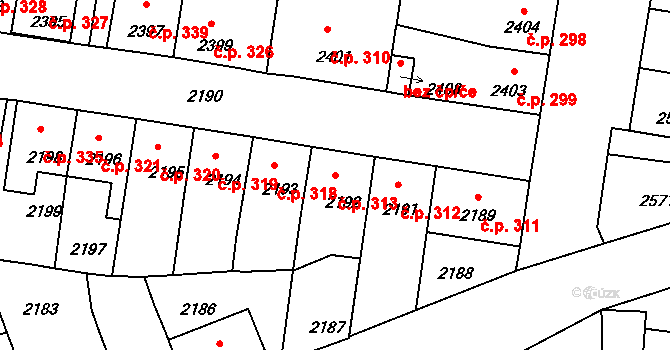 Mimoň I 313, Mimoň na parcele st. 2192 v KÚ Mimoň, Katastrální mapa