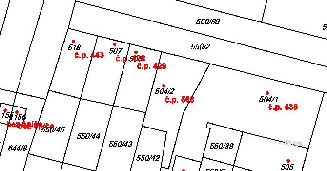 Libochovice 568 na parcele st. 504/2 v KÚ Libochovice, Katastrální mapa