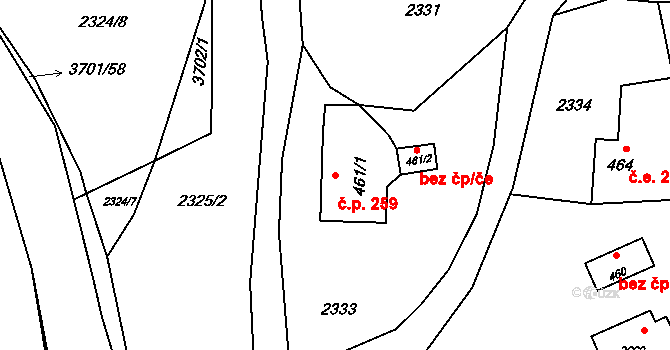 Rožnov pod Radhoštěm 259 na parcele st. 461/1 v KÚ Rožnov pod Radhoštěm, Katastrální mapa
