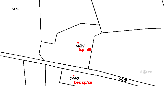 Filipov 46, Kameničky na parcele st. 140/1 v KÚ Filipov, Katastrální mapa