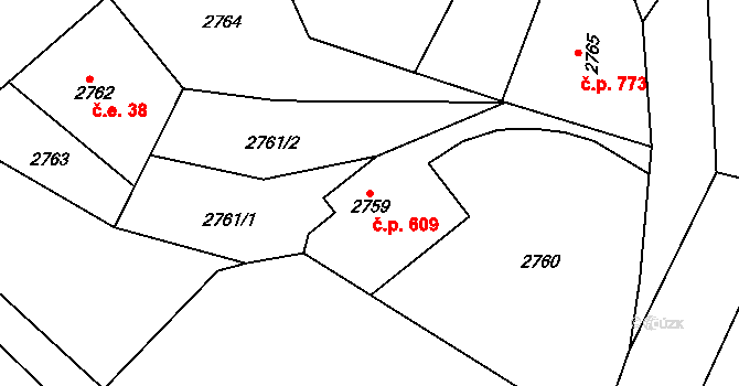 Žamberk 609 na parcele st. 2759 v KÚ Žamberk, Katastrální mapa