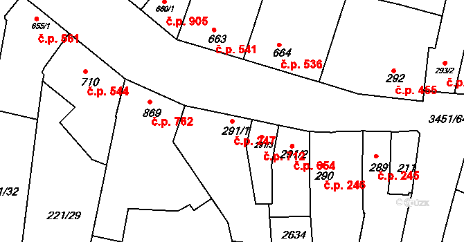 Lysá nad Labem 247 na parcele st. 291/1 v KÚ Lysá nad Labem, Katastrální mapa
