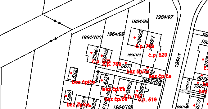 Borovina 768, Třebíč na parcele st. 2294/2 v KÚ Třebíč, Katastrální mapa