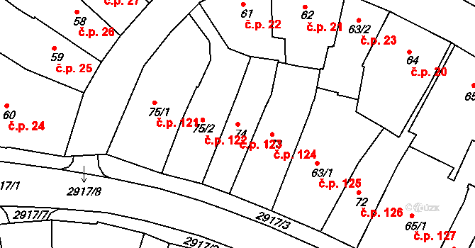 Chrudim I 123, Chrudim na parcele st. 74 v KÚ Chrudim, Katastrální mapa