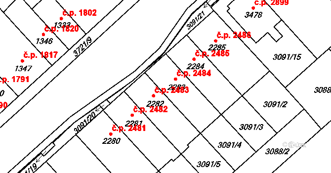 Břeclav 2484 na parcele st. 2283 v KÚ Břeclav, Katastrální mapa