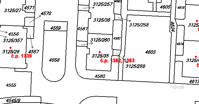 Řečkovice 1382,1383, Brno na parcele st. 3125/35 v KÚ Řečkovice, Katastrální mapa