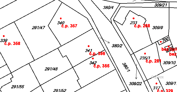 Černčice 356 na parcele st. 341 v KÚ Černčice u Loun, Katastrální mapa